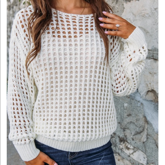 Express Sweaters - New EXPRESS White Crochet Top Sweater